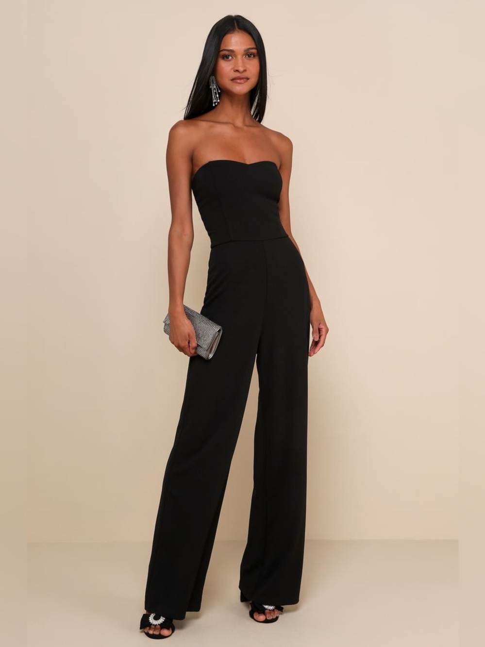 NWT Lulus Edith Black Strapless Wide-Leg Jumpsuit Size XS